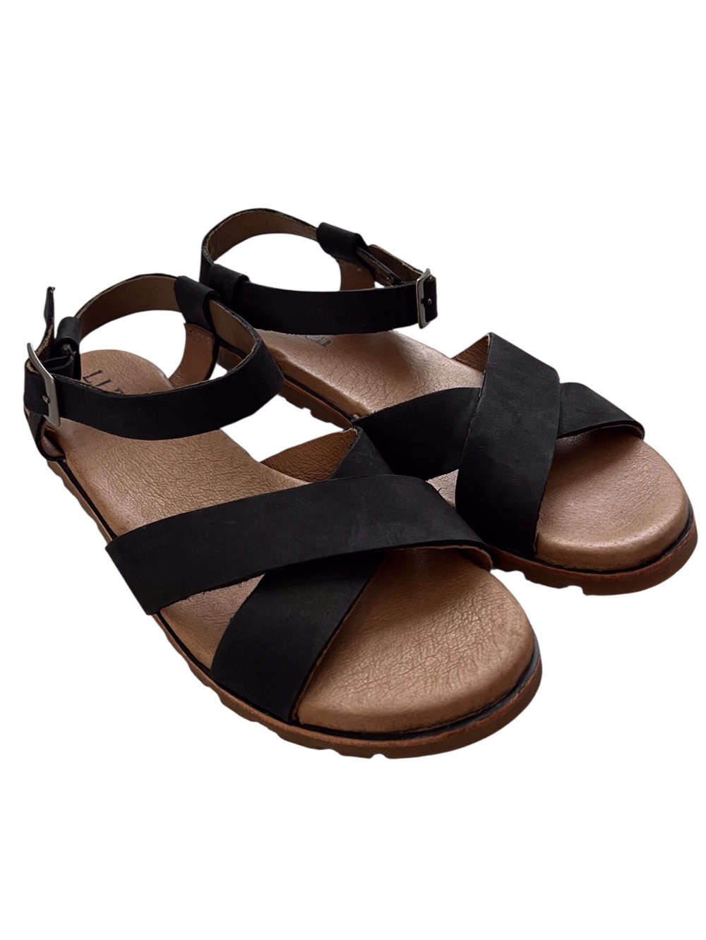 LL Bean Women’s 9 Black Leather Sandals Cross Over Neutral Gorpcore Outdoor